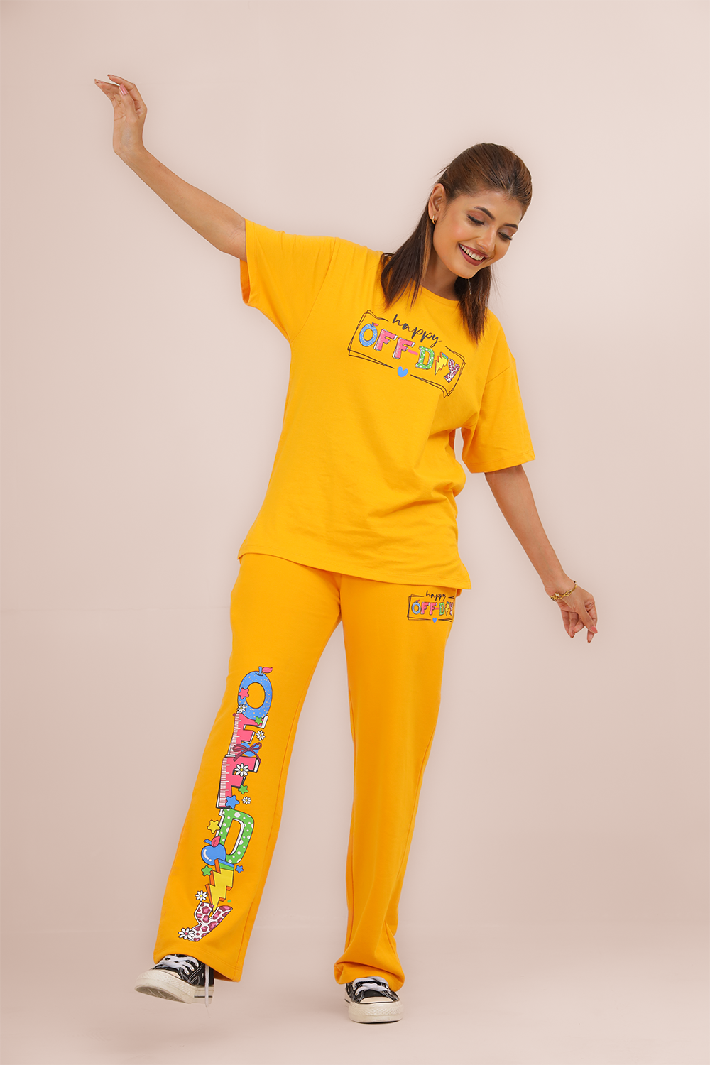 Women’s Offday Art's 2 Piece Set – T-Shirt (Cotton, GSM 180) & Pant (Terry Cotton, GSM 270) | Super Soft, Breathable & Comfort