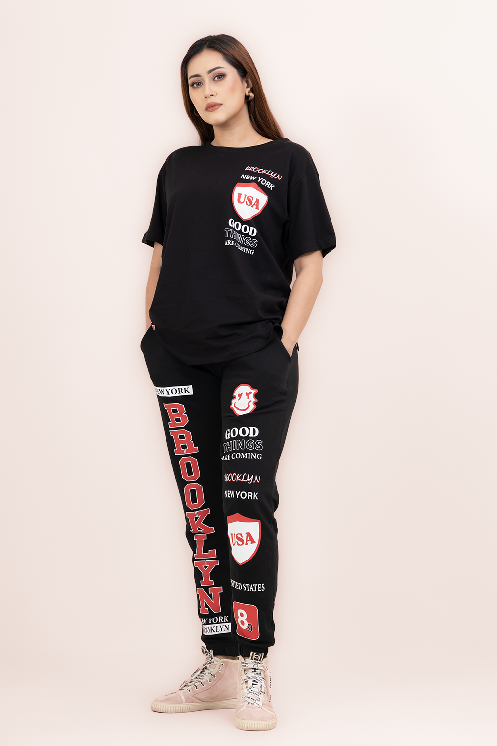 Women’s Brooklyn 2 Piece Set – T-Shirt (Cotton, GSM 180) & Pant (Terry Cotton, GSM 270) | Super Soft, Breathable & Comfort  | OFFDAY